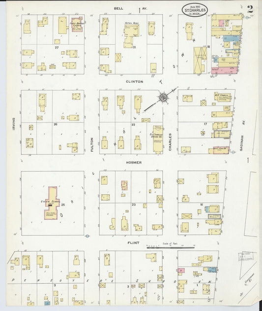 Sanborn Fire Insurance Map from Saint Charles, Saginaw County, Michigan (1910), Sheet #0002 - Historic Sanborn Fire Insurance Map Print, vintage old map wall art, antique decor, genealogy gift, Michigan Michigan map
