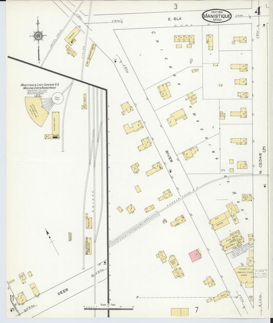 Sanborn Fire Insurance Map from Manistique, Schoolcraft County, Michigan (1914), Sheet #0004 - Historic Sanborn Fire Insurance Map Print, vintage old map wall art, antique decor, genealogy gift, Michigan Michigan map