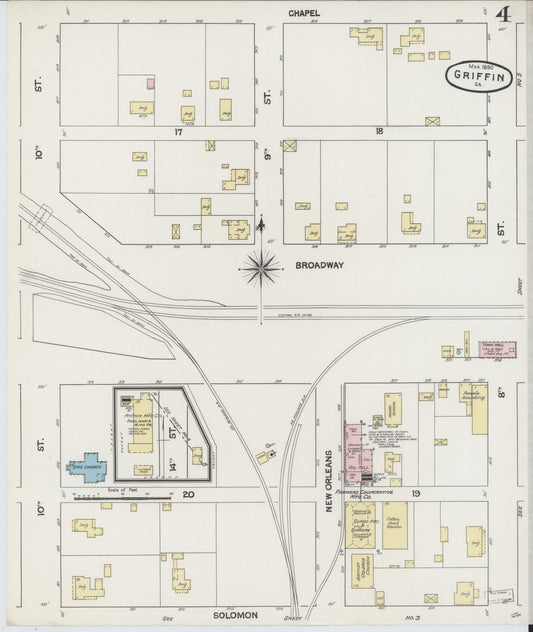 Sanborn Fire Insurance Map from Griffin, Spalding County, Georgia (1890), Sheet #0004 - Historic Sanborn Fire Insurance Map Print, vintage old map wall art, antique decor, genealogy gift, Georgia Georgia map