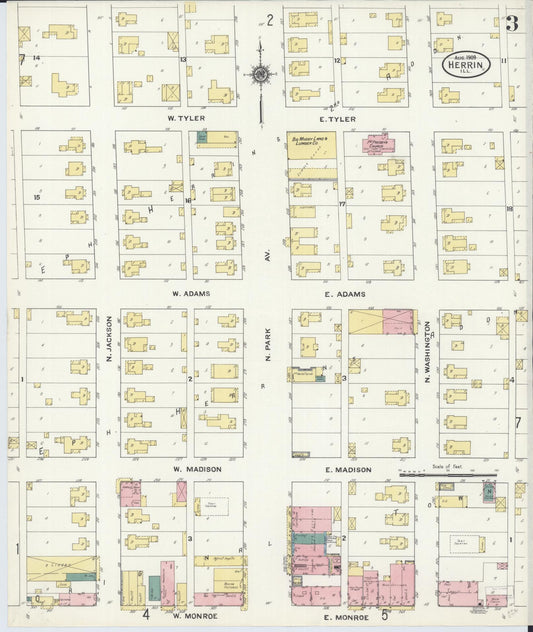 Sanborn Fire Insurance Map from Herrin, Williamson County, Illinois (1909), Sheet #0003 - Historic Sanborn Fire Insurance Map Print, vintage old map wall art, antique decor, genealogy gift, Illinois Illinois map