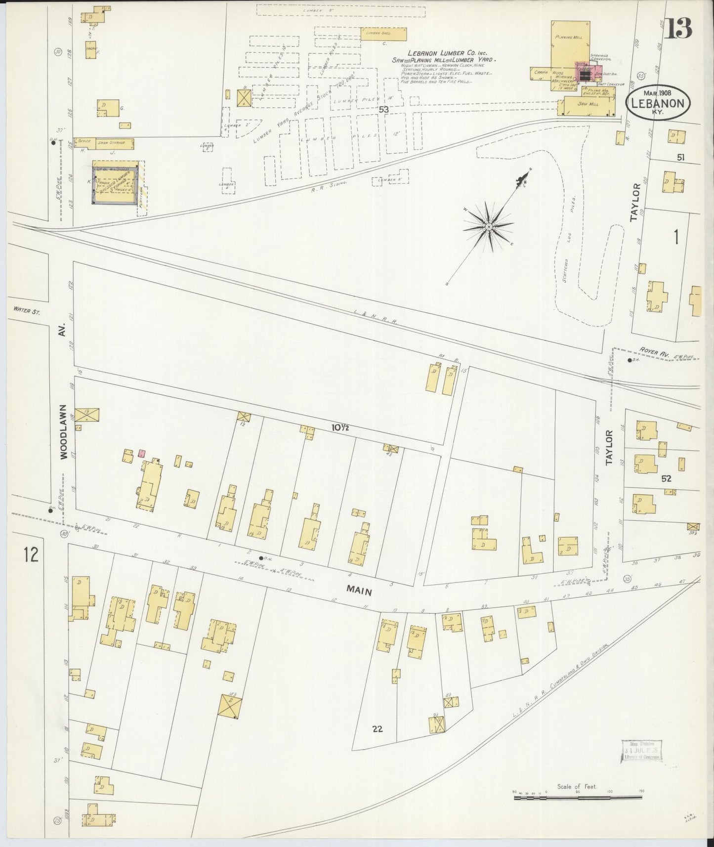 Sanborn Fire Insurance Map from Lebanon, Marion County, Kentucky (1908), Sheet #0013 - Complete Map Set gallery image, historic Sanborn map, vintage wall art, Kentucky Kentucky