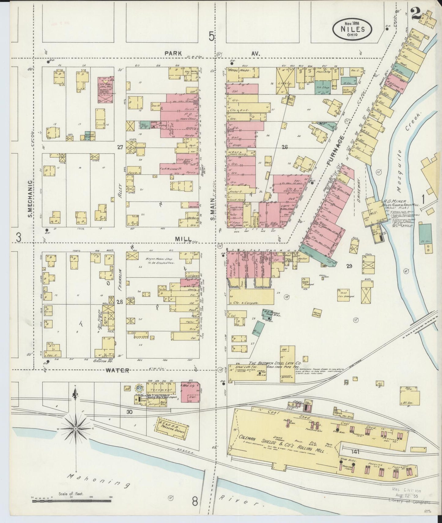 Sanborn Fire Insurance Map from Niles, Trumbull County, Ohio (1898), Sheet #0002 - Historic Sanborn Fire Insurance Map Print, vintage old map wall art, antique decor, genealogy gift, Ohio Ohio map