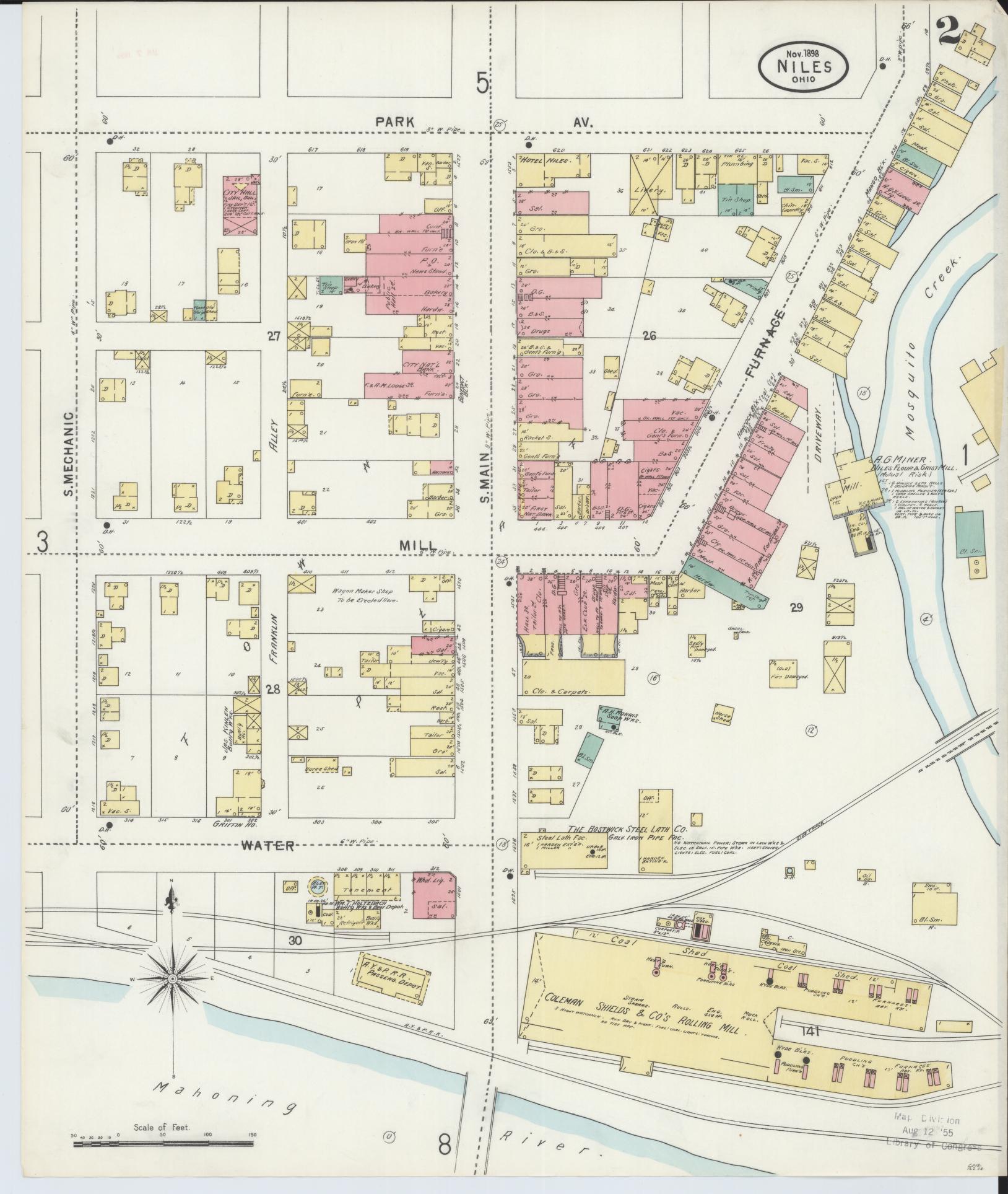 Sanborn Fire Insurance Map from Niles, Trumbull County, Ohio (1898), Sheet #0002 - Historic Sanborn Fire Insurance Map Print, vintage old map wall art, antique decor, genealogy gift, Ohio Ohio map