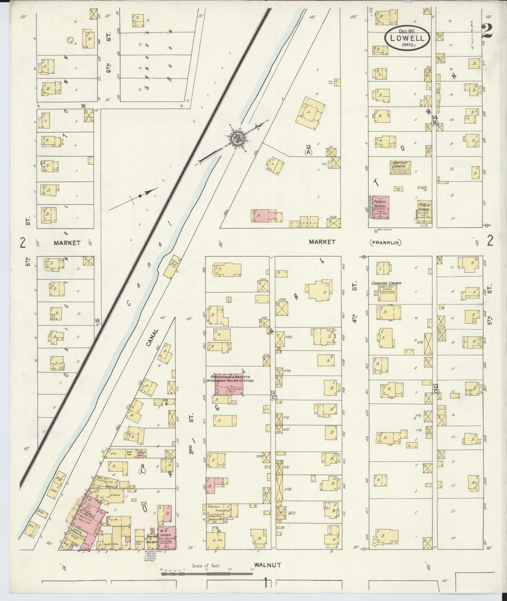 Sanborn Fire Insurance Map from Lowell, Washington County, Ohio (1911), Sheet #0002 - Historic Sanborn Fire Insurance Map Print, vintage old map wall art, antique decor, genealogy gift, Ohio Ohio map