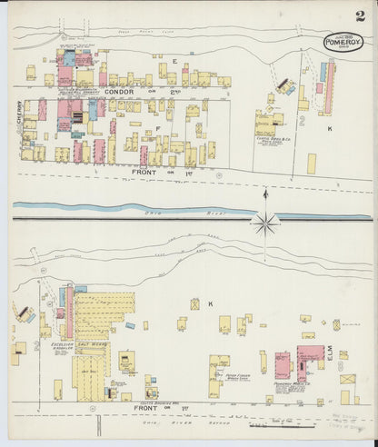 Sanborn Fire Insurance Map from Pomeroy, Meigs County, Ohio (1893), Sheet #0002 - Complete Map Set gallery image, historic Sanborn map, vintage wall art, Ohio Ohio