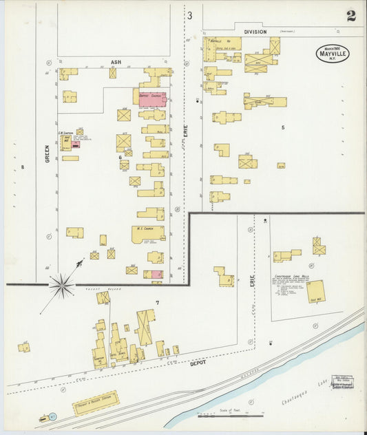 Sanborn Fire Insurance Map from Mayville, Chautauqua County, New York (1900), Sheet #0002 - Historic Sanborn Fire Insurance Map Print, vintage old map wall art, antique decor, genealogy gift, New York New York map