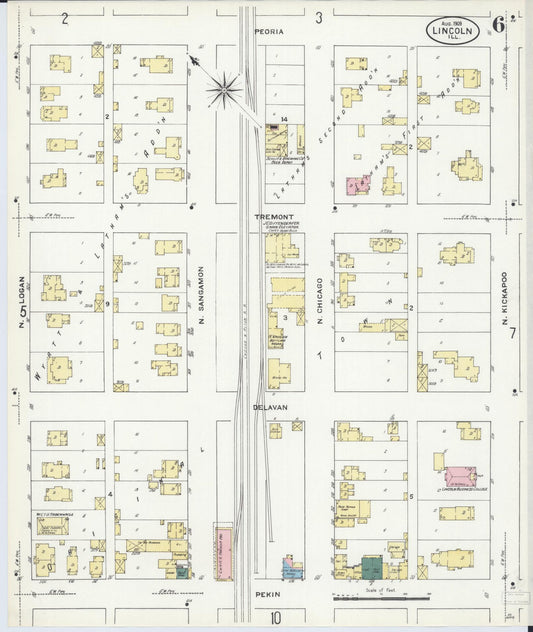 Sanborn Fire Insurance Map from Lincoln, Logan County, Illinois (1909), Sheet #0006 - Historic Sanborn Fire Insurance Map Print, vintage old map wall art, antique decor, genealogy gift, Illinois Illinois map
