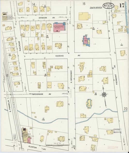Sanborn Fire Insurance Map from Nyack, Rockland County, New York (1919), Sheet #0017 - Historic Sanborn Fire Insurance Map Print, vintage old map wall art, antique decor, genealogy gift, New York New York map