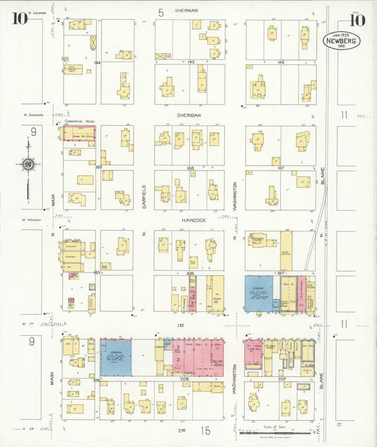 Sanborn Fire Insurance Map from Newberg, Yamhill County, Oregon (1929), Sheet #0010 - Historic Sanborn Fire Insurance Map Print, vintage old map wall art, antique decor, genealogy gift, Oregon Oregon map