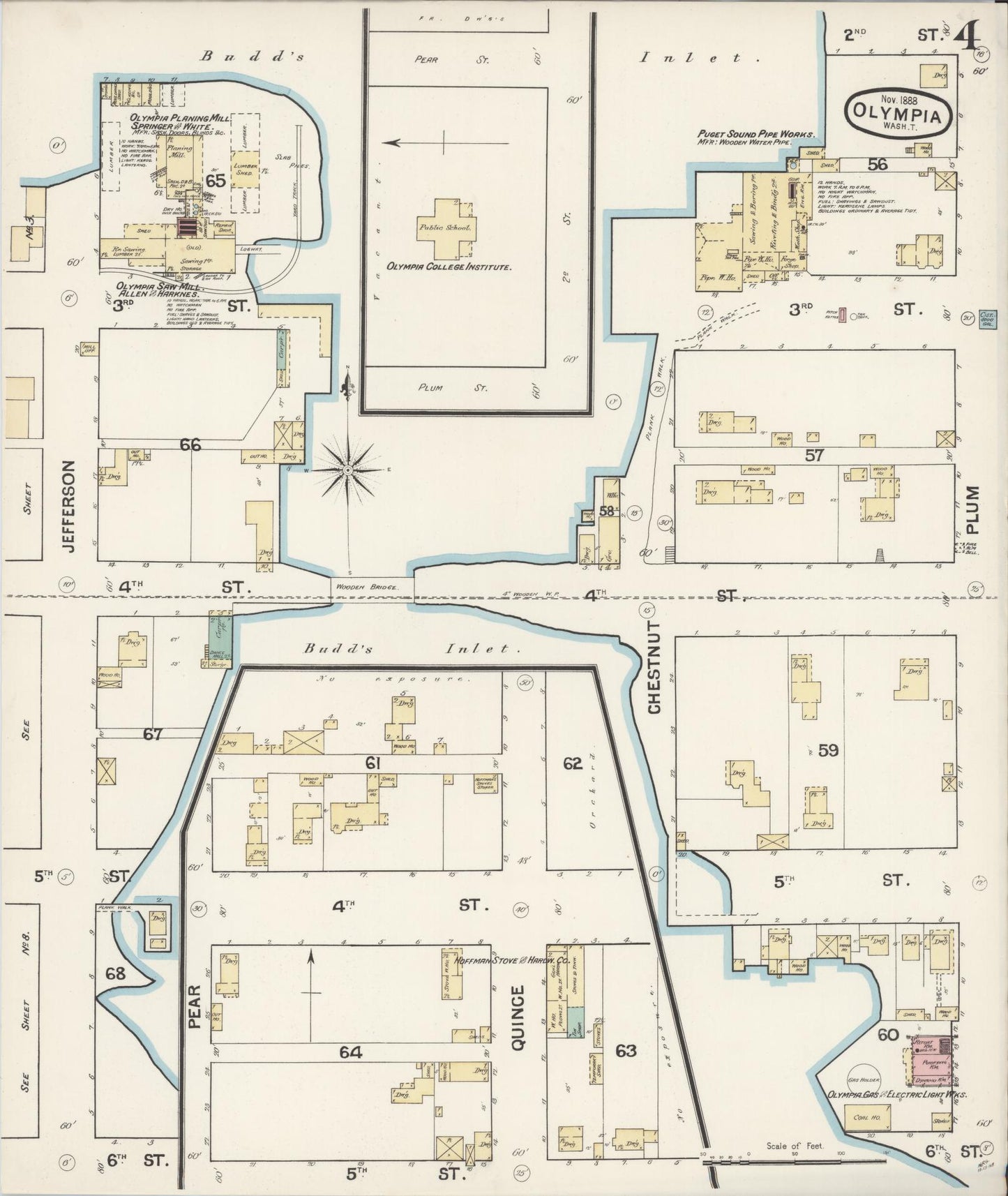 Sanborn Fire Insurance Map from Olympia, Thurston County, Washington (1888), Sheet #0004 - Complete Map Set gallery image, historic Sanborn map, vintage wall art, Washington Washington