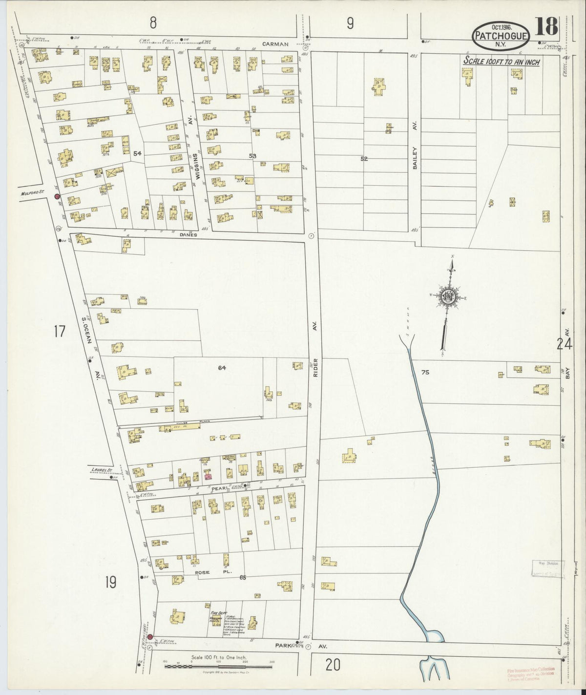 Sanborn Fire Insurance Map from Patchogue, Suffolk County, New York (1916), Sheet #0018 - Complete Map Set gallery image, historic Sanborn map, vintage wall art, New York New York