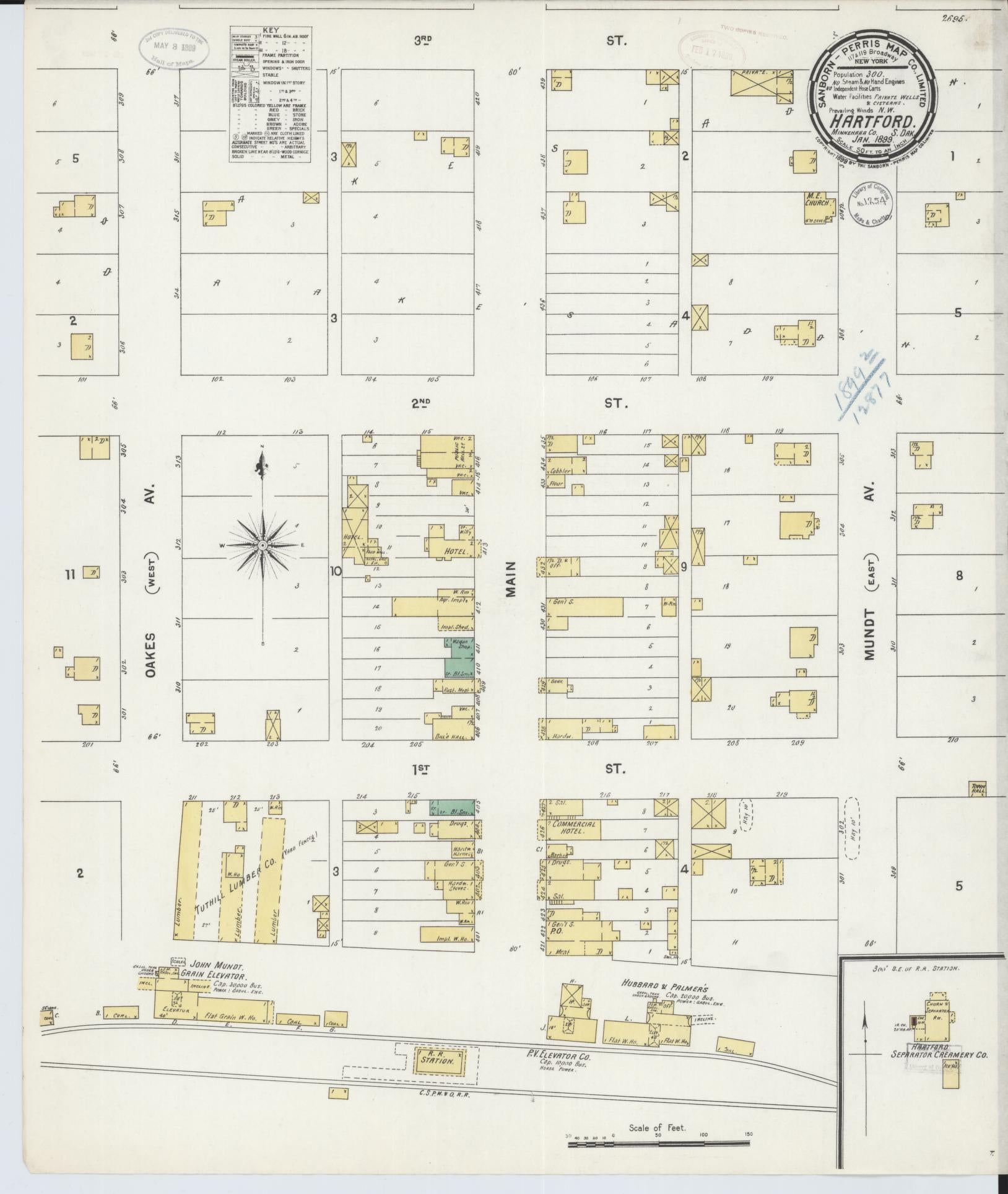 Sanborn Fire Insurance Map from Hartford, Minnehaha County, South Dakota (1899), Sheet #0001 - Historic Sanborn Fire Insurance Map Print, vintage old map wall art, antique decor, genealogy gift, South Dakota South Dakota map