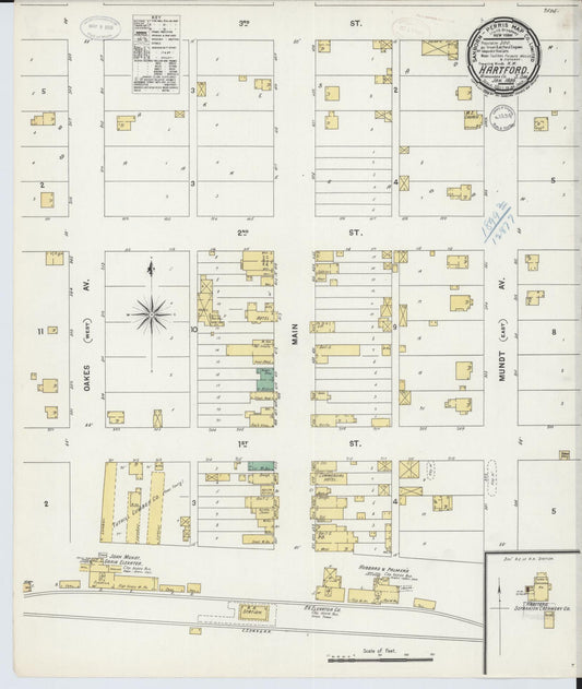 Sanborn Fire Insurance Map from Hartford, Minnehaha County, South Dakota (1899), Sheet #0001 - Historic Sanborn Fire Insurance Map Print, vintage old map wall art, antique decor, genealogy gift, South Dakota South Dakota map