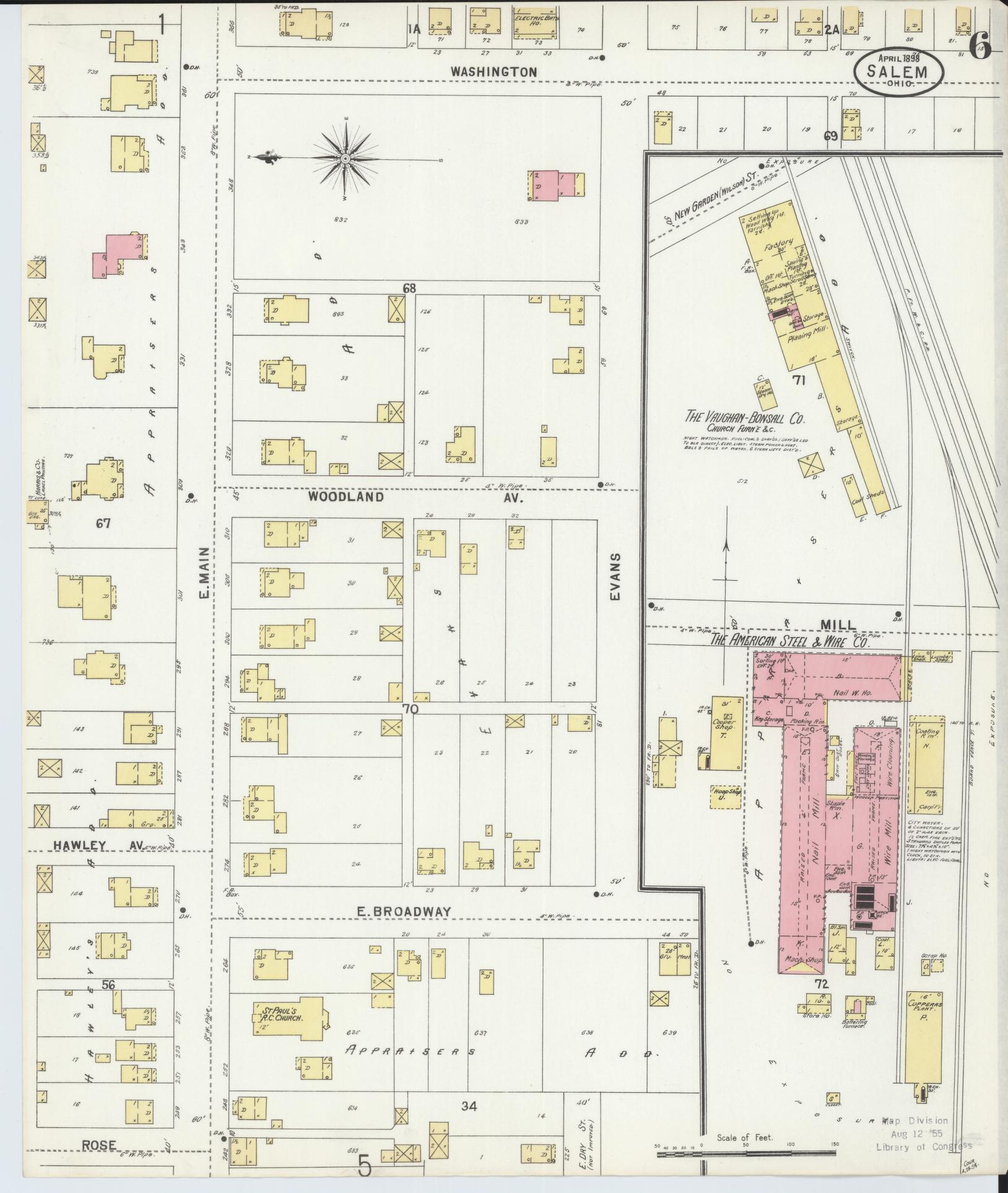 Sanborn Fire Insurance Map from Salem, Columbiana County, Ohio (1898), Sheet #0006 - Historic Sanborn Fire Insurance Map Print, vintage old map wall art, antique decor, genealogy gift, Ohio Ohio map