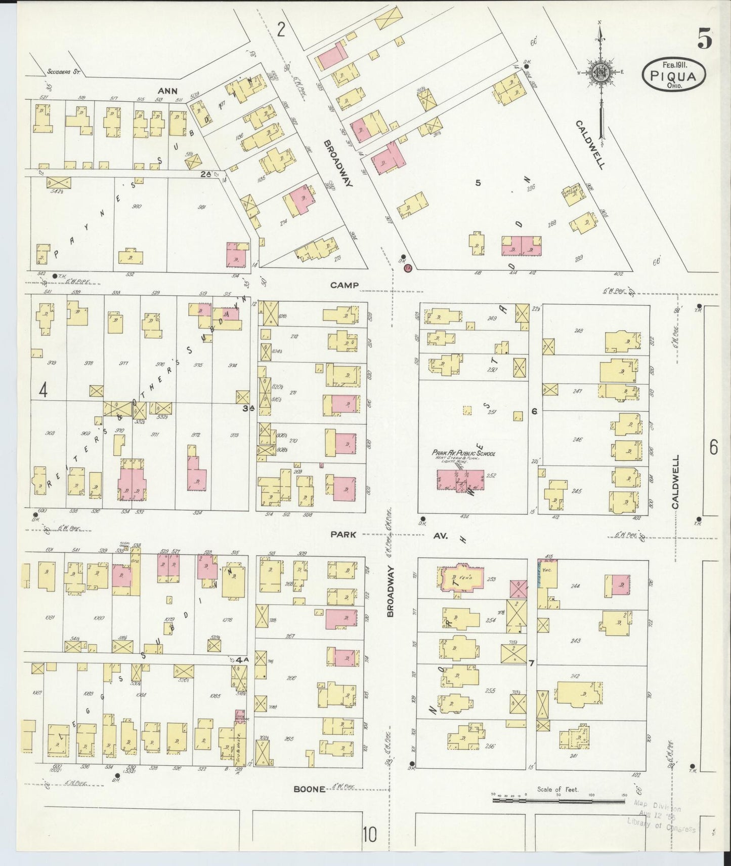 Sanborn Fire Insurance Map from Piqua, Miami County, Ohio (1911), Sheet #0005 - Historic Sanborn Fire Insurance Map Print, vintage old map wall art, antique decor, genealogy gift, Ohio Ohio map