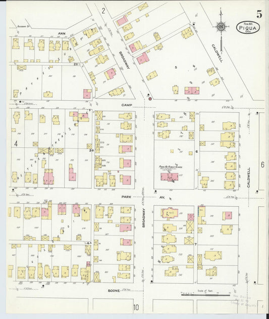 Sanborn Fire Insurance Map from Piqua, Miami County, Ohio (1911), Sheet #0005 - Historic Sanborn Fire Insurance Map Print, vintage old map wall art, antique decor, genealogy gift, Ohio Ohio map