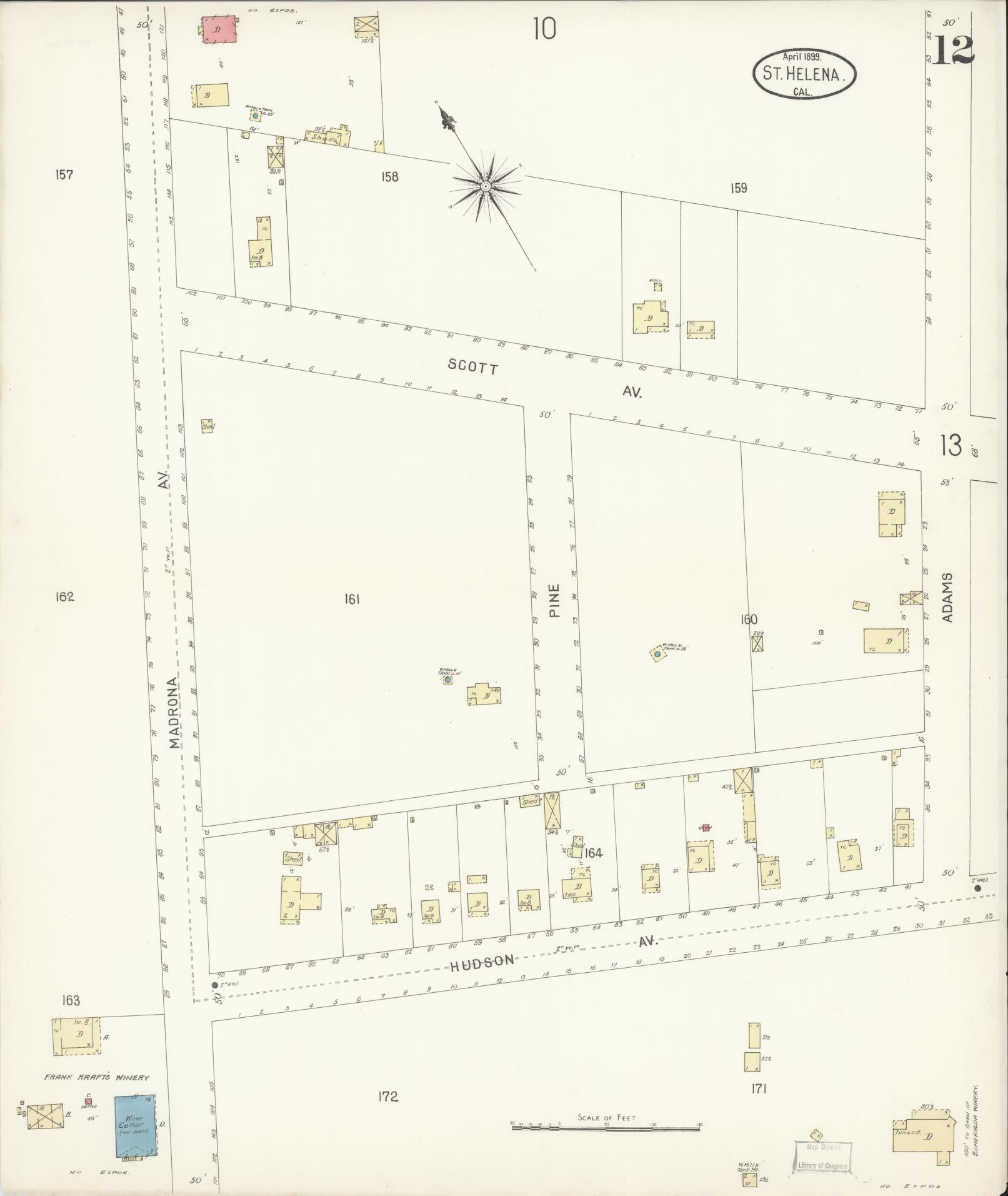 Sanborn Fire Insurance Map from Saint Helena, Napa County, California (1899), Sheet #0012 - Complete Map Set gallery image, historic Sanborn map, vintage wall art, California California