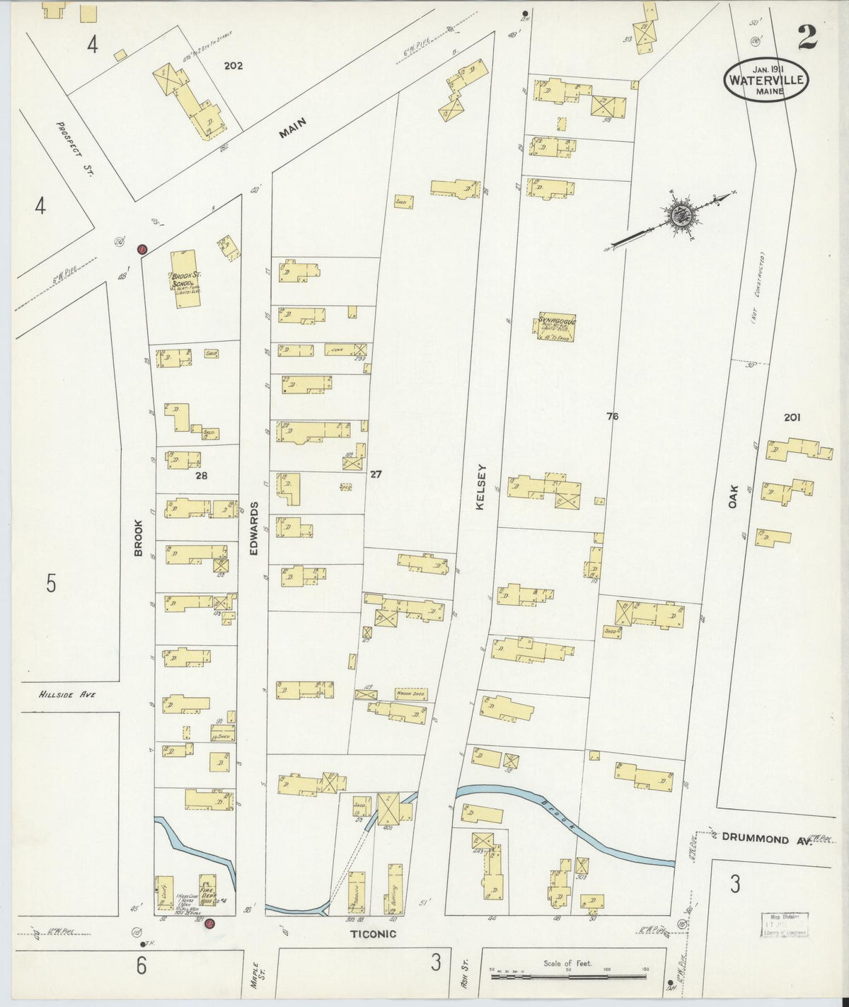 Sanborn Fire Insurance Map from Waterville, Kennebec County, Maine (1911), Sheet #0002 - Historic Sanborn Fire Insurance Map Print, vintage old map wall art, antique decor, genealogy gift, Maine Maine map