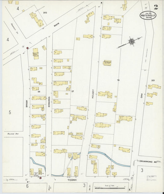 Sanborn Fire Insurance Map from Waterville, Kennebec County, Maine (1911), Sheet #0002 - Historic Sanborn Fire Insurance Map Print, vintage old map wall art, antique decor, genealogy gift, Maine Maine map