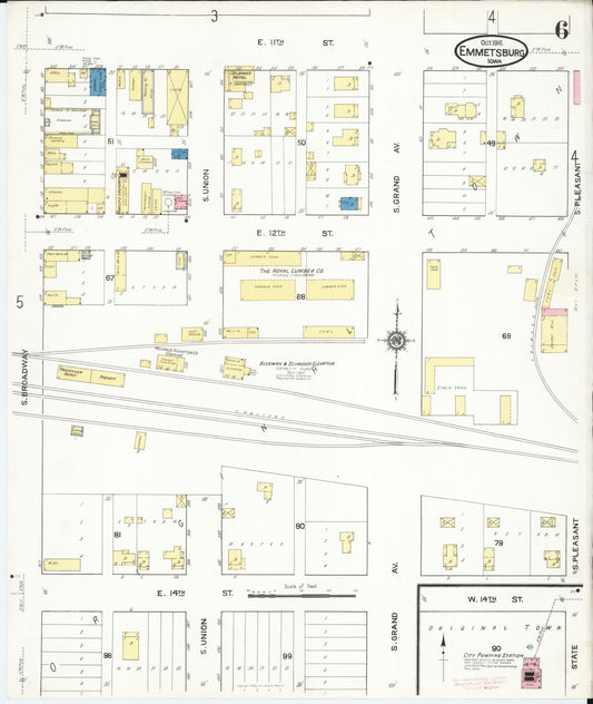 Sanborn Fire Insurance Map from Emmetsburg, Palo Alto County, Iowa (1916), Sheet #0006 - Historic Sanborn Fire Insurance Map Print, vintage old map wall art