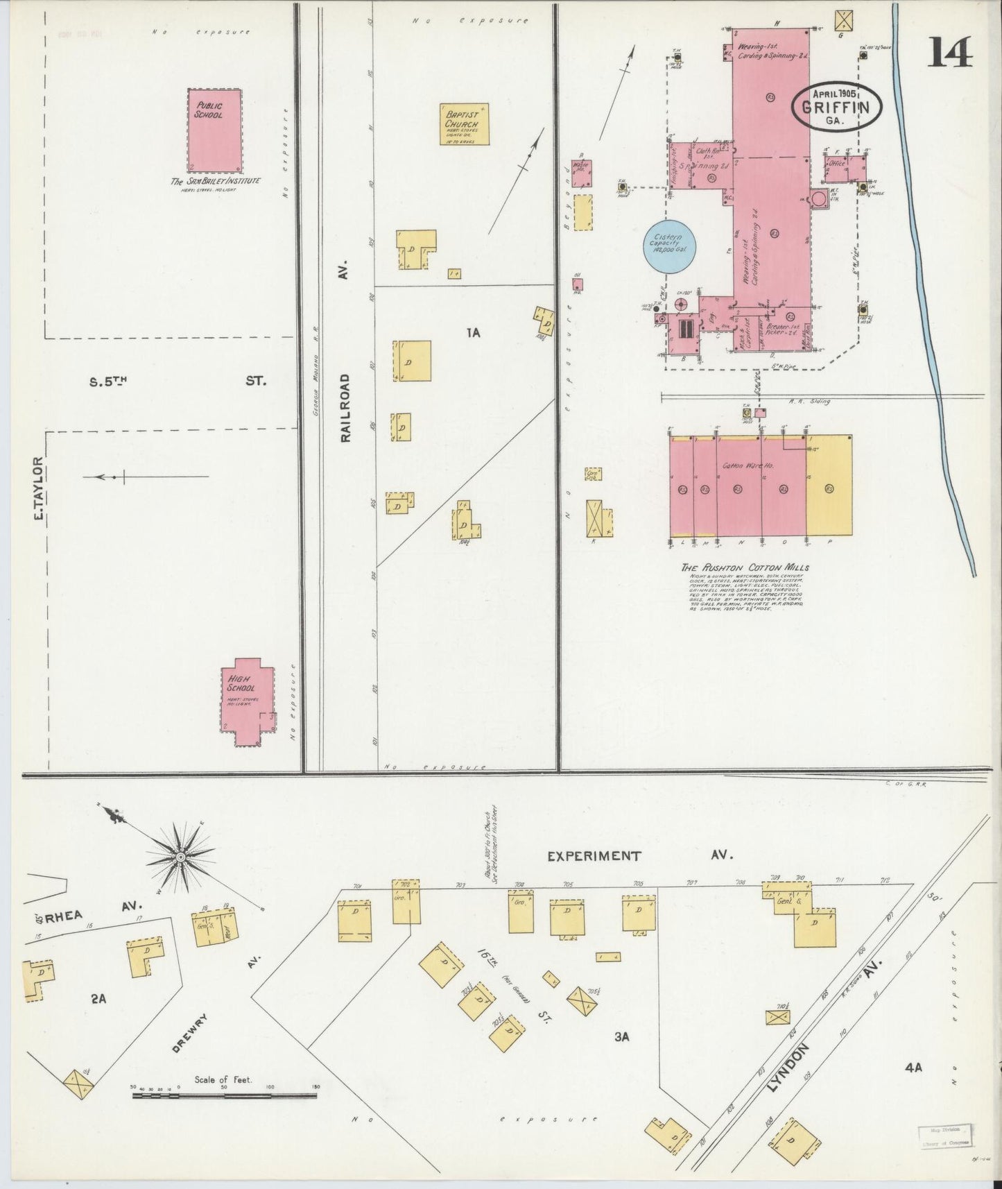 Sanborn Fire Insurance Map from Griffin, Spalding County, Georgia (1905), Sheet #0014 - Complete Map Set gallery image, historic Sanborn map, vintage wall art, Georgia Georgia