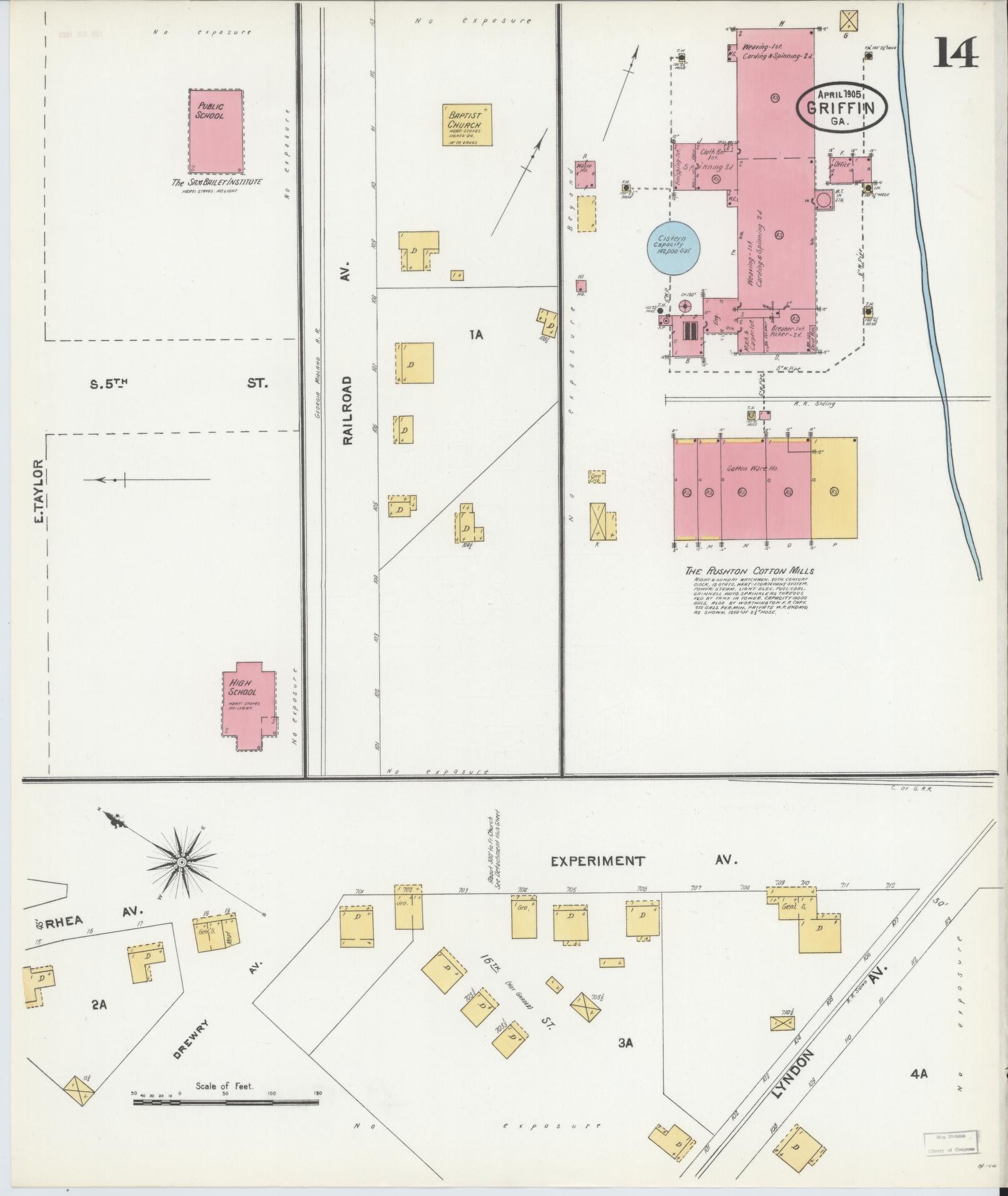 Sanborn Fire Insurance Map from Griffin, Spalding County, Georgia (1905), Sheet #0014 - Complete Map Set gallery image, historic Sanborn map, vintage wall art, Georgia Georgia