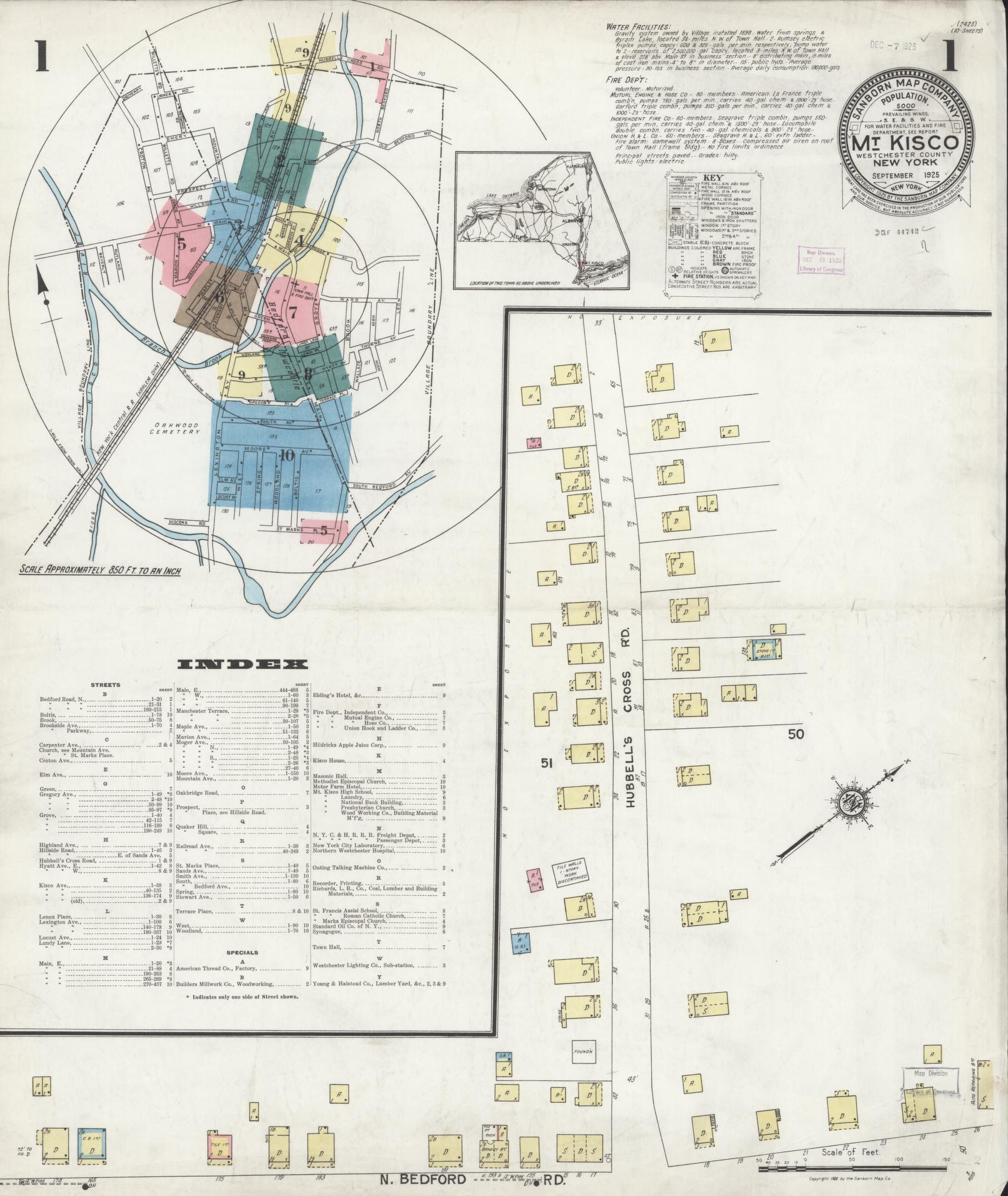 Sanborn Fire Insurance Map from Mount Kisco, Westchester County, New York (1925), Sheet #0001 - Complete Map Set gallery image, historic Sanborn map, vintage wall art, New York New York