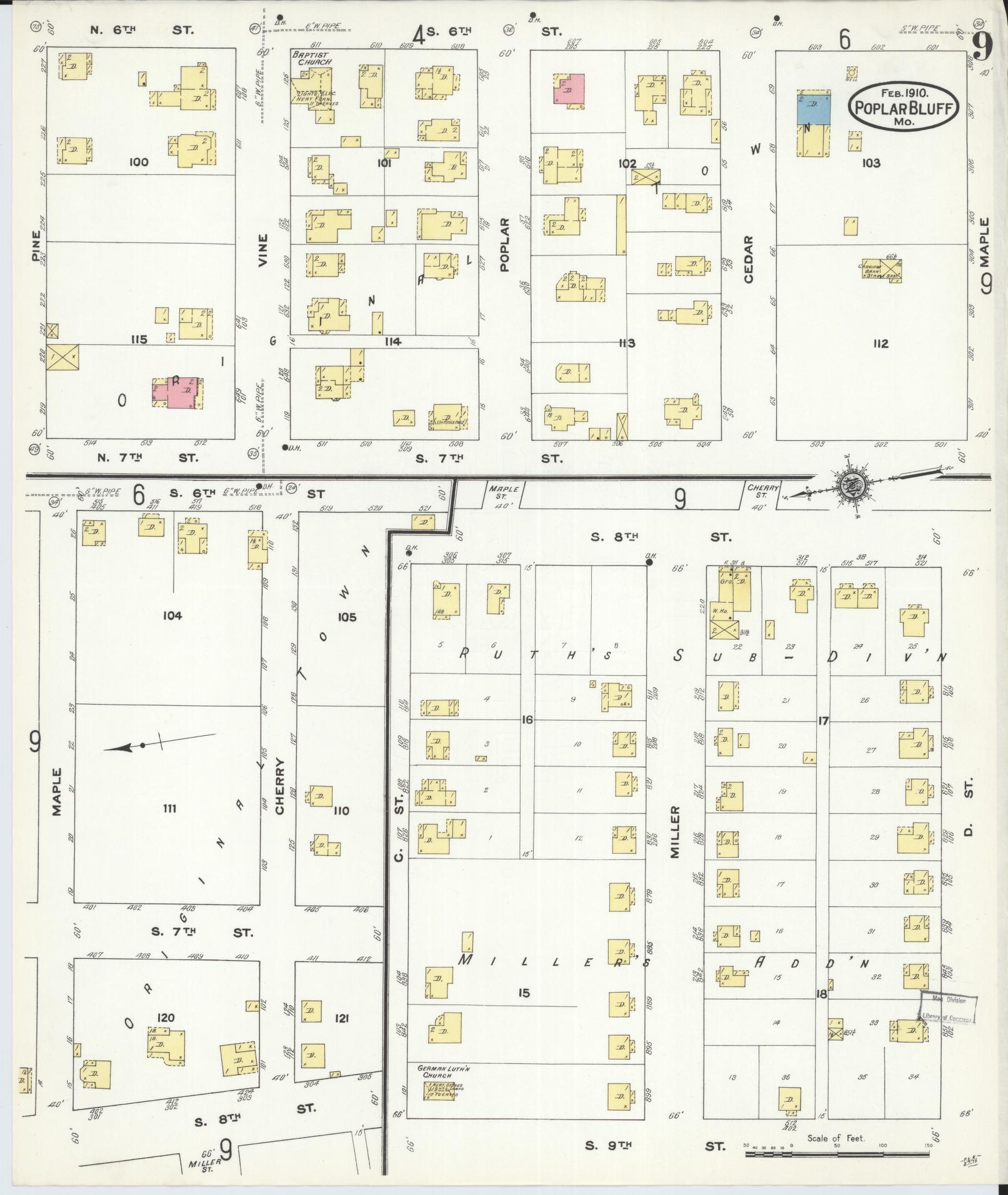 Sanborn Fire Insurance Map from Poplar Bluff, Butler County, Missouri (1910), Sheet #0009 - Historic Sanborn Fire Insurance Map Print, vintage old map wall art, antique decor, genealogy gift, Missouri Missouri map