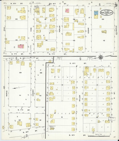 Sanborn Fire Insurance Map from Poplar Bluff, Butler County, Missouri (1910), Sheet #0009 - Historic Sanborn Fire Insurance Map Print, vintage old map wall art, antique decor, genealogy gift, Missouri Missouri map