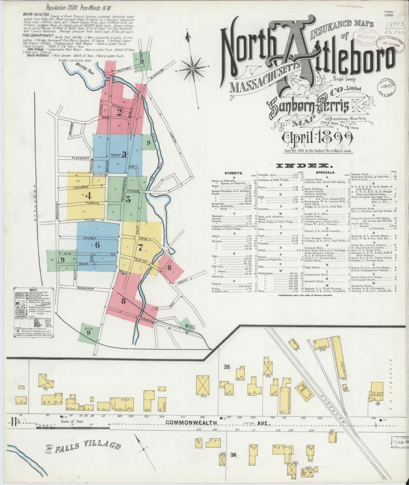 Sanborn Fire Insurance Map from North Attleborough, Bristol County, Massachusetts. (1899) – Historic Sanborn Fire Insurance Map Print