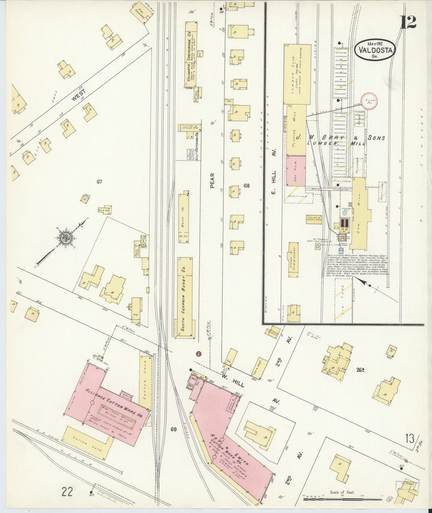 Sanborn Fire Insurance Map from Valdosta, Lowndes County, Georgia (1912), Sheet #0012 - Complete Map Set gallery image, historic Sanborn map, vintage wall art, Georgia Georgia