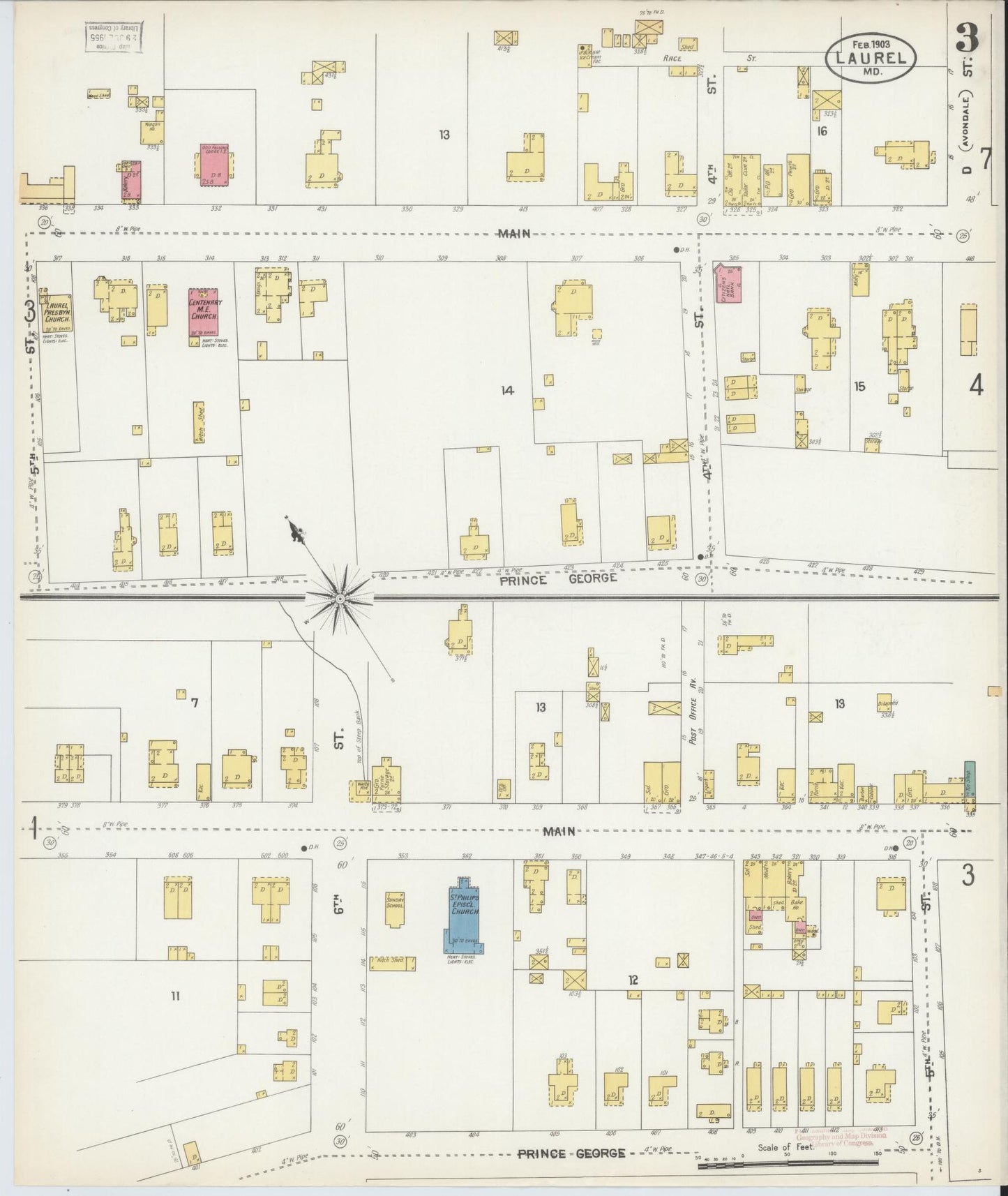 Sanborn Fire Insurance Map from Laurel, Prince Georges County, Maryland (1903), Sheet #0003 - Complete Map Set gallery image, historic Sanborn map, vintage wall art, Maryland Maryland