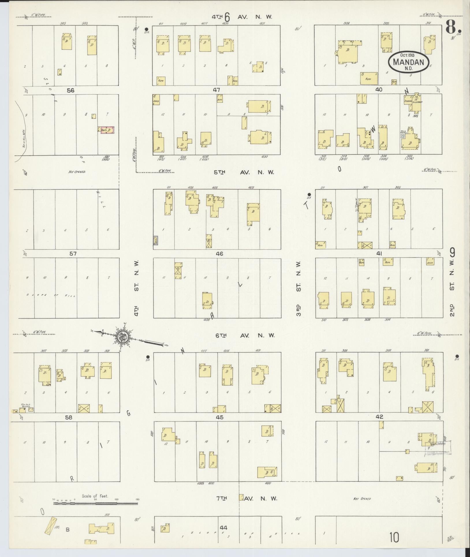 Sanborn Fire Insurance Map from Mandan, Morton County, North Dakota (1913), Sheet #0008 - Complete Map Set gallery image, historic Sanborn map, vintage wall art, North Dakota North Dakota