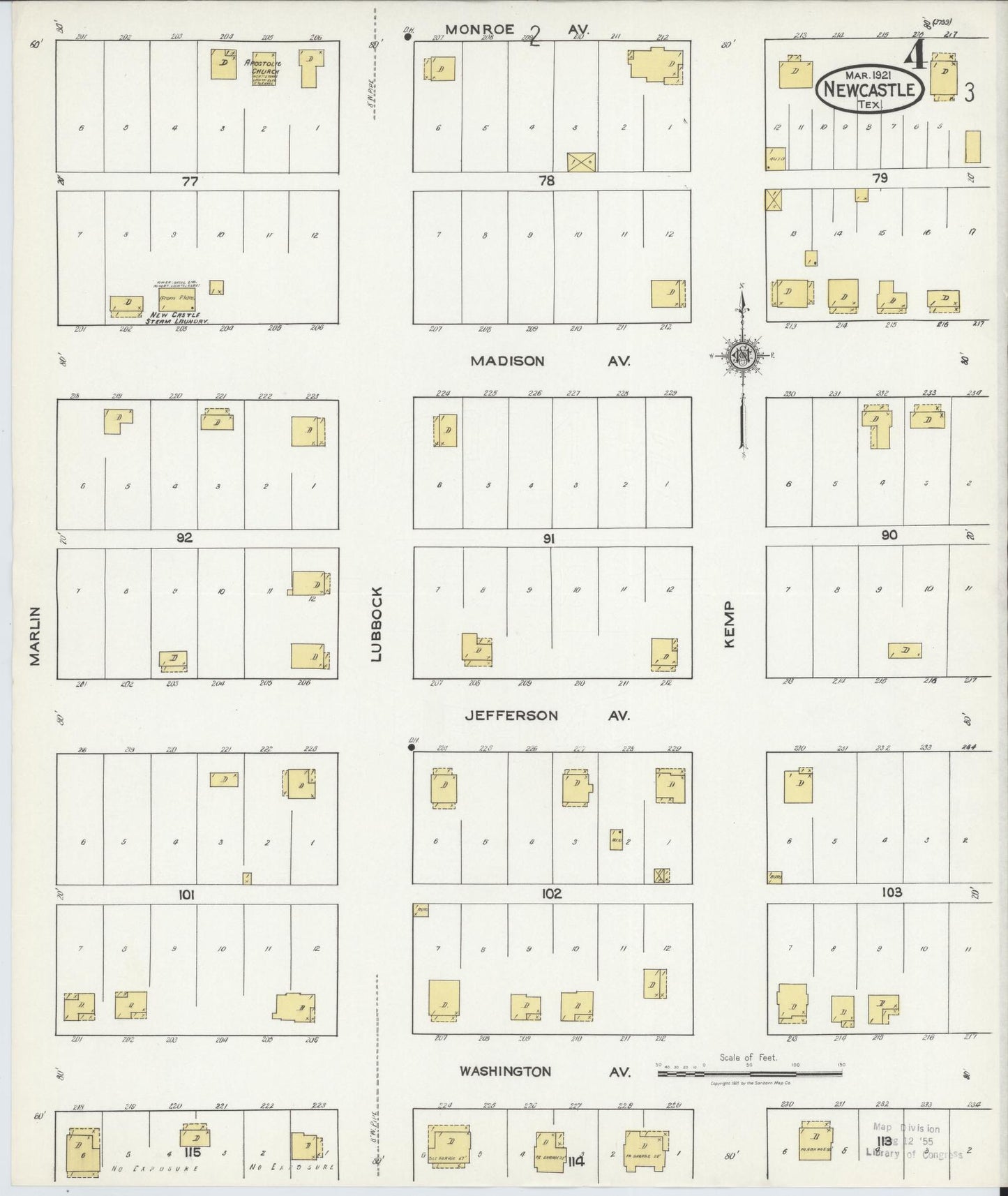 Sanborn Fire Insurance Map from Newcastle, Young County, Texas (1921), Sheet #0004 - Complete Map Set gallery image, historic Sanborn map, vintage wall art, Texas Texas