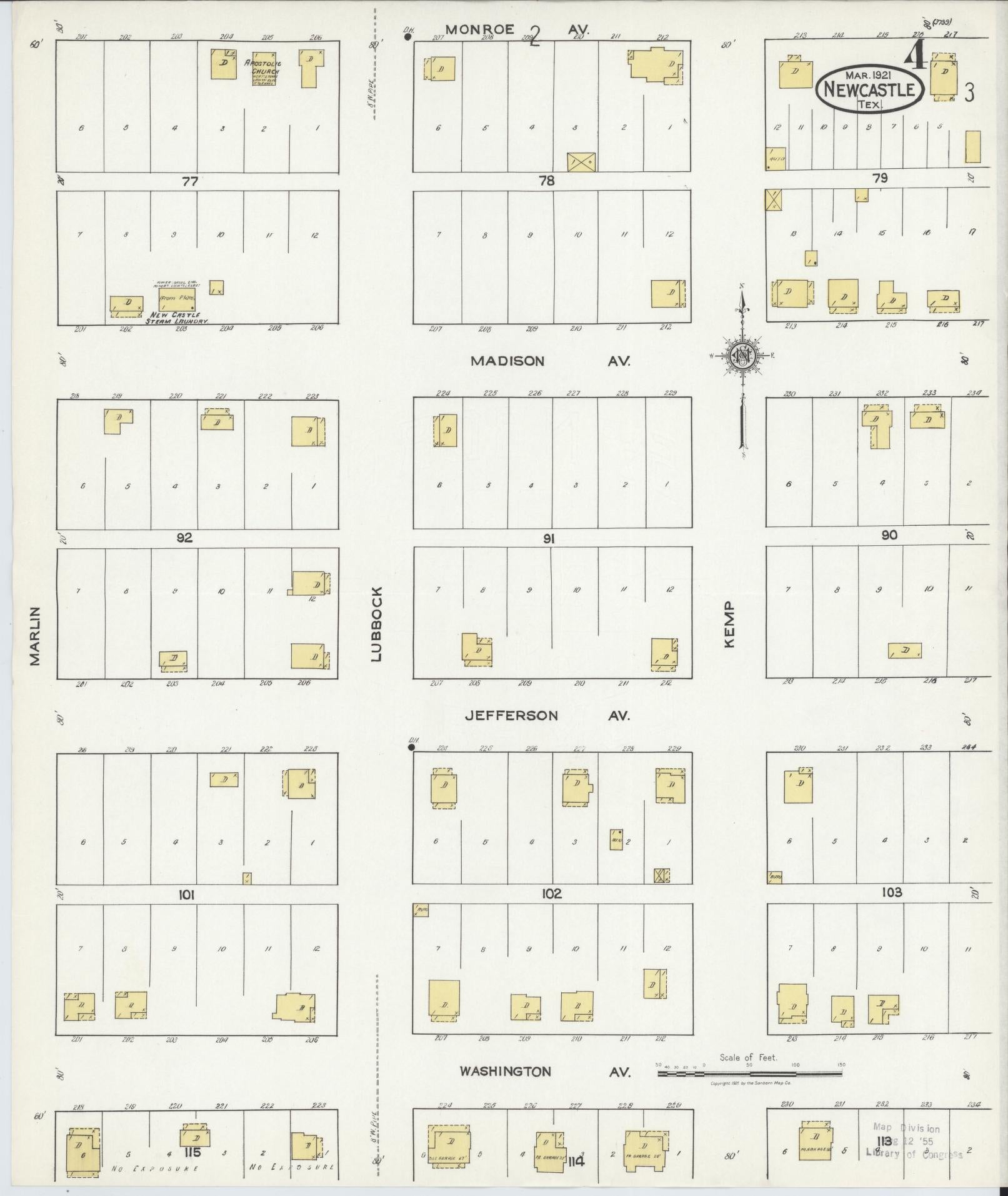 Sanborn Fire Insurance Map from Newcastle, Young County, Texas (1921), Sheet #0004 - Complete Map Set gallery image, historic Sanborn map, vintage wall art, Texas Texas