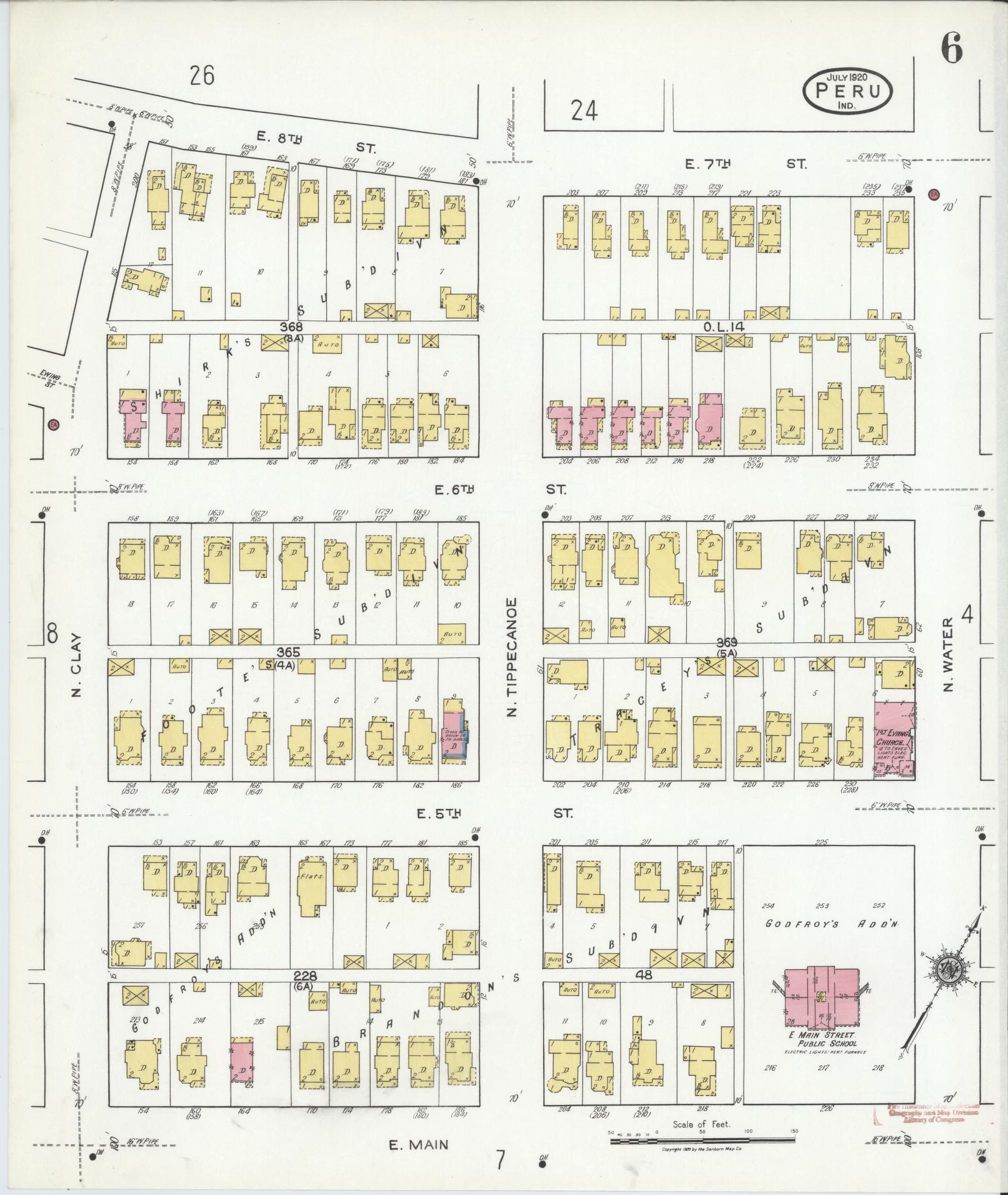 Sanborn Fire Insurance Map from Peru, Miami County, Indiana (1920), Sheet #0006 - Historic Sanborn Fire Insurance Map Print, vintage old map wall art, antique decor, genealogy gift, Indiana Indiana map