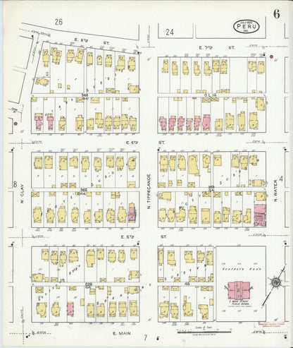 Sanborn Fire Insurance Map from Peru, Miami County, Indiana (1920), Sheet #0006 - Historic Sanborn Fire Insurance Map Print, vintage old map wall art, antique decor, genealogy gift, Indiana Indiana map