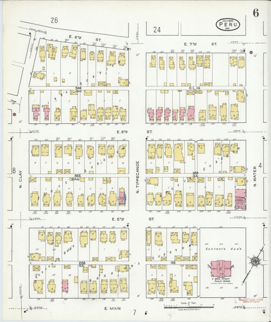 Sanborn Fire Insurance Map from Peru, Miami County, Indiana (1920), Sheet #0006 - Historic Sanborn Fire Insurance Map Print, vintage old map wall art, antique decor, genealogy gift, Indiana Indiana map