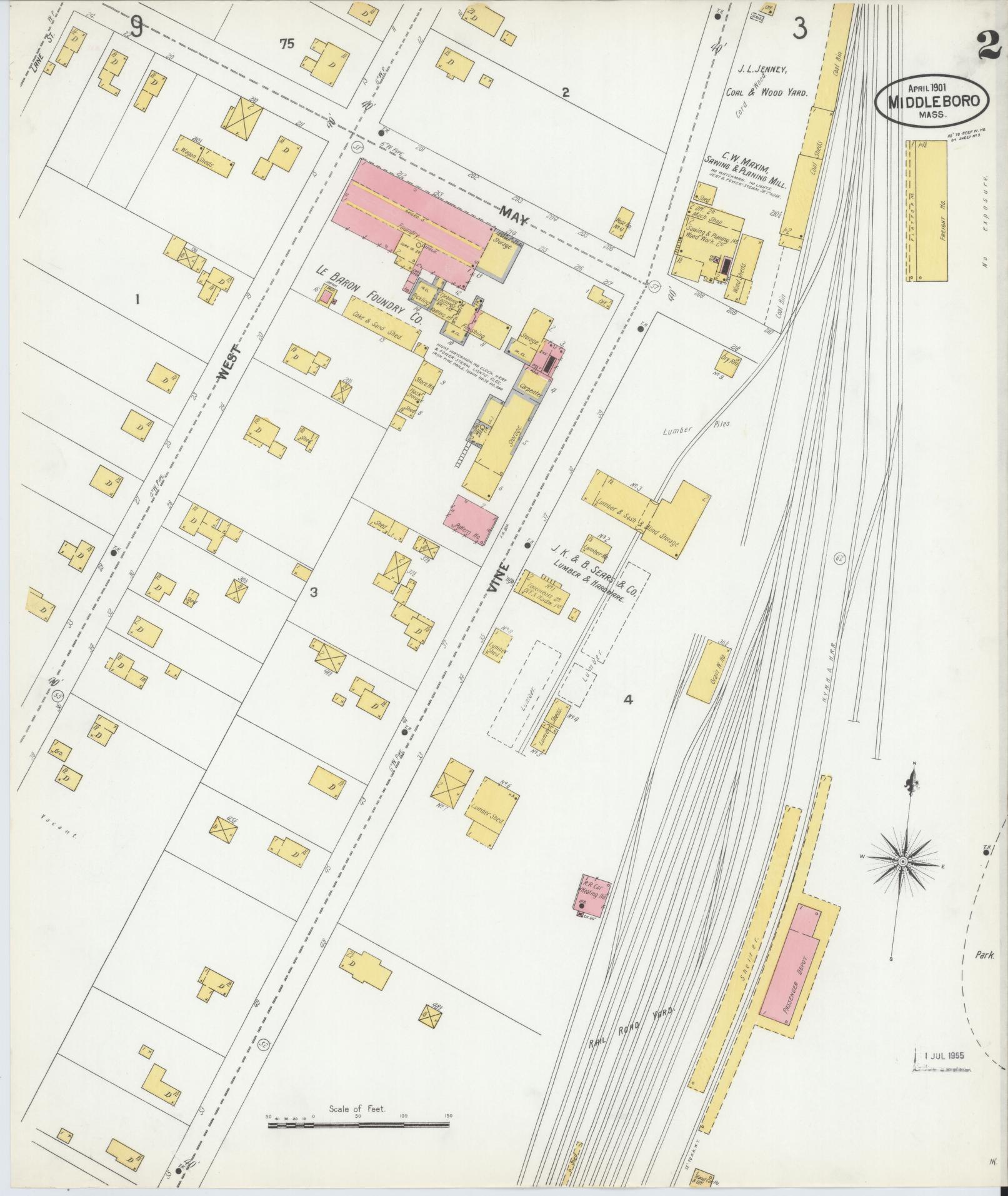 Sanborn Fire Insurance Map from Middleboro, Plymouth County, Massachusetts (1901), Sheet #0002 - Historic Sanborn Fire Insurance Map Print, vintage old map wall art, antique decor, genealogy gift, Massachusetts Massachusetts map