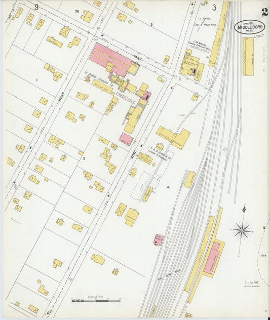 Sanborn Fire Insurance Map from Middleboro, Plymouth County, Massachusetts (1901), Sheet #0002 - Historic Sanborn Fire Insurance Map Print, vintage old map wall art, antique decor, genealogy gift, Massachusetts Massachusetts map
