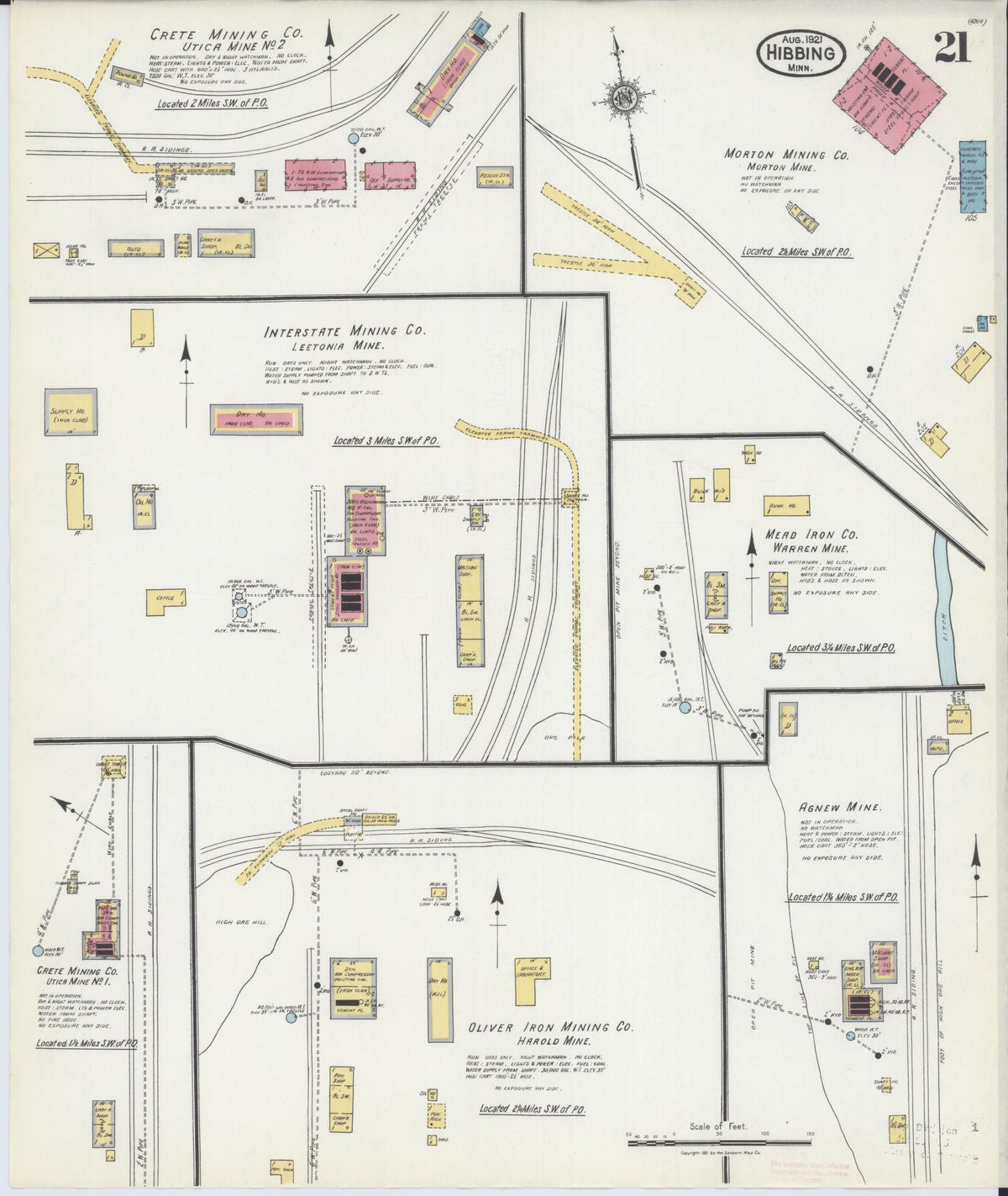 Sanborn Fire Insurance Map from Hibbing, Saint Louis County, Minnesota (1921), Sheet #0021 - Historic Sanborn Fire Insurance Map Print, vintage old map wall art, antique decor, genealogy gift, Minnesota Minnesota map