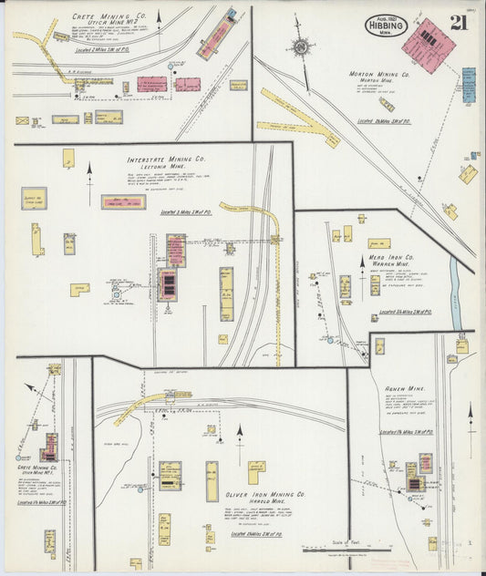 Sanborn Fire Insurance Map from Hibbing, Saint Louis County, Minnesota (1921), Sheet #0021 - Historic Sanborn Fire Insurance Map Print, vintage old map wall art, antique decor, genealogy gift, Minnesota Minnesota map