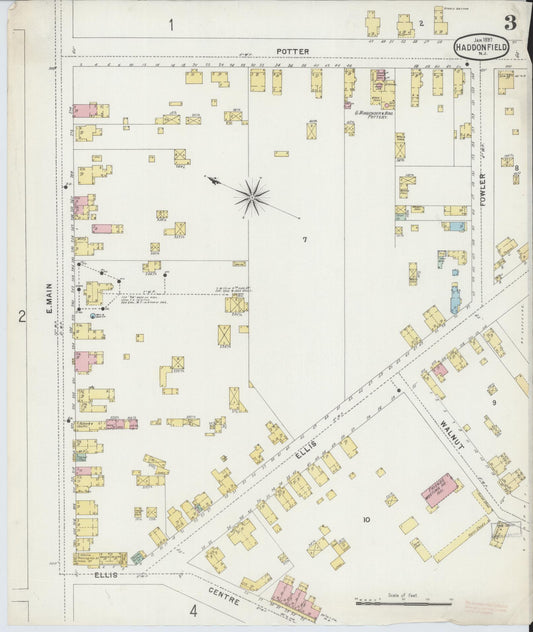 Sanborn Fire Insurance Map from Haddonfield, Camden County, New Jersey (1897), Sheet #0003 - Historic Sanborn Fire Insurance Map Print, vintage old map wall art, antique decor, genealogy gift, New Jersey New Jersey map