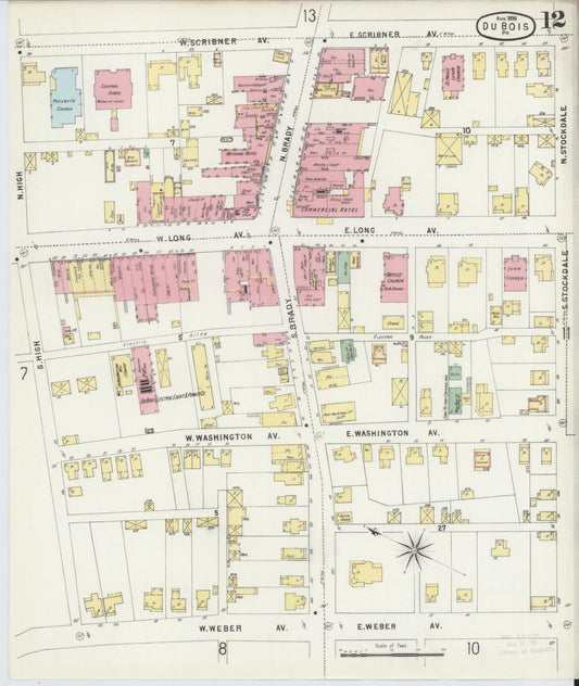 Sanborn Fire Insurance Map from Du Bois, Clearfield County, Pennsylvania (1896), Sheet #0012 - Historic Sanborn Fire Insurance Map Print, vintage old map wall art, antique decor, genealogy gift, Pennsylvania Pennsylvania map
