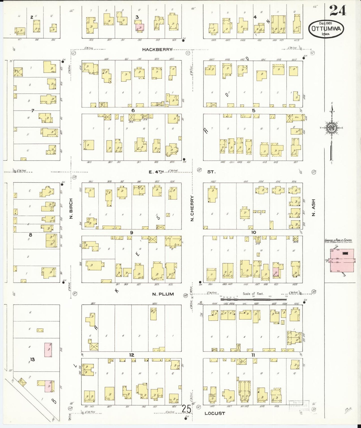 Sanborn Fire Insurance Map from Ottumwa, Wapello County, Iowa (1909), Sheet #0024 - Historic Sanborn Fire Insurance Map Print, vintage old map wall art