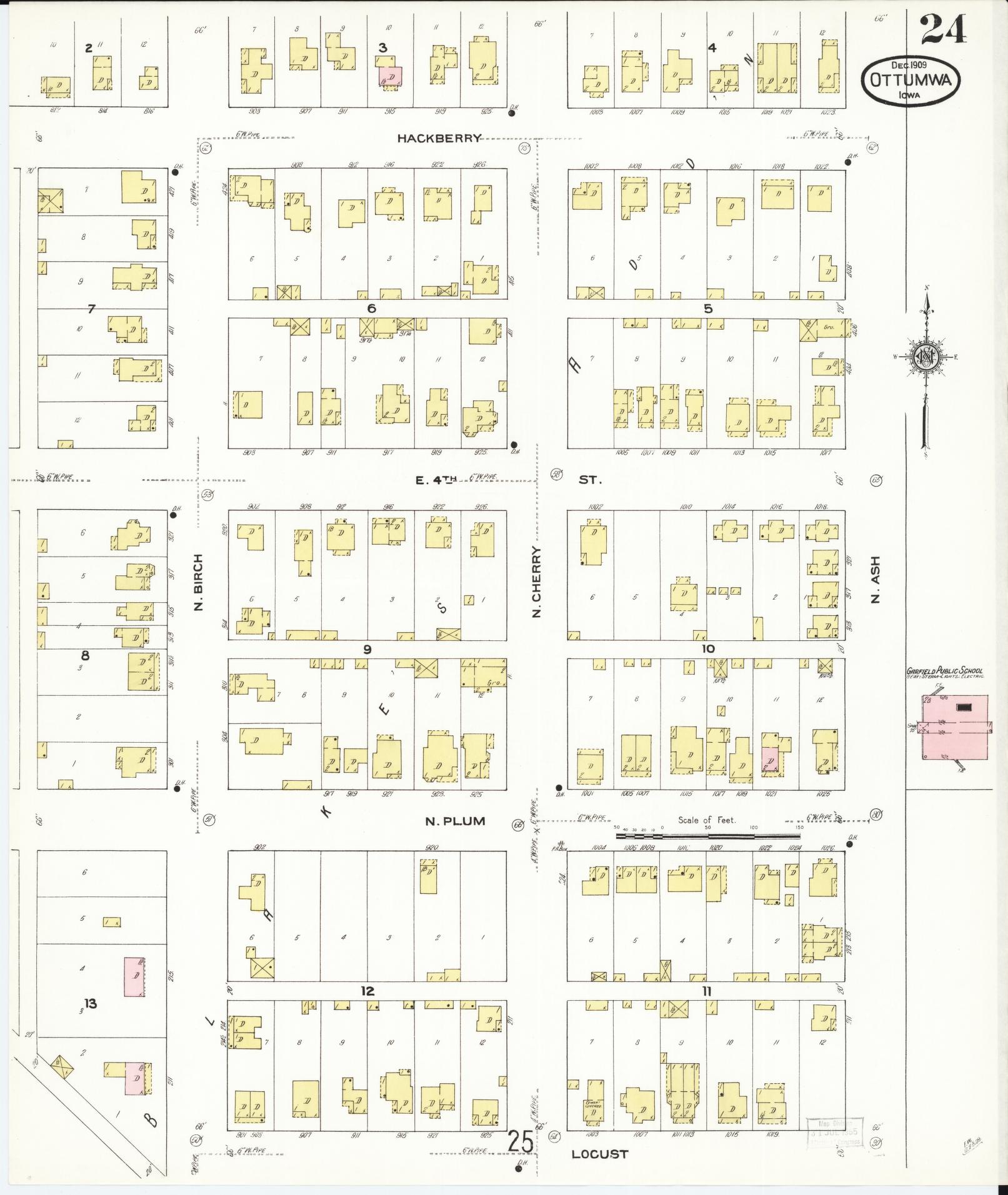 Sanborn Fire Insurance Map from Ottumwa, Wapello County, Iowa (1909), Sheet #0024 - Historic Sanborn Fire Insurance Map Print, vintage old map wall art