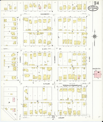Sanborn Fire Insurance Map from Ottumwa, Wapello County, Iowa (1909), Sheet #0024 - Historic Sanborn Fire Insurance Map Print, vintage old map wall art
