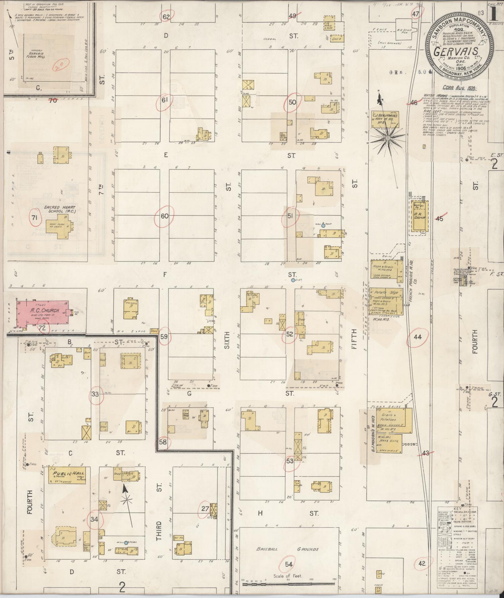 Sanborn Fire Insurance Map from Gervais, Marion County, Oregon (1928), Sheet #0001 - Historic Sanborn Fire Insurance Map Print, vintage old map wall art, antique decor, genealogy gift, Oregon Oregon map