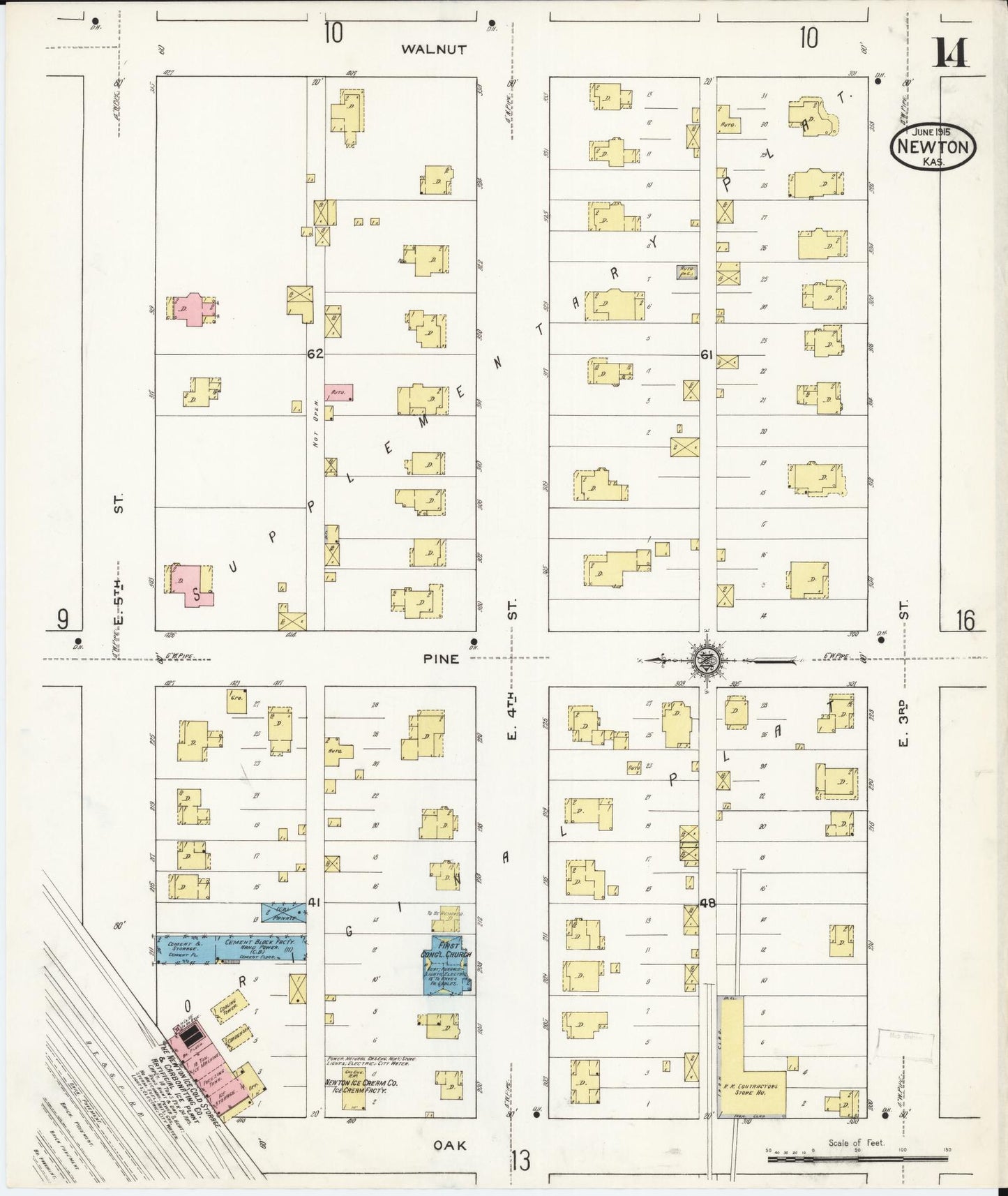 Sanborn Fire Insurance Map from Newton, Harvey County, Kansas (1915), Sheet #0014 - Historic Sanborn Fire Insurance Map Print, vintage old map wall art, antique decor, genealogy gift, Kansas Kansas map