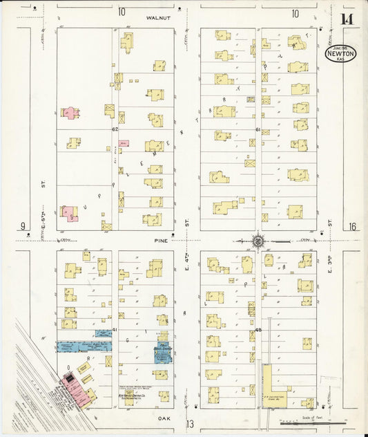 Sanborn Fire Insurance Map from Newton, Harvey County, Kansas (1915), Sheet #0014 - Historic Sanborn Fire Insurance Map Print, vintage old map wall art, antique decor, genealogy gift, Kansas Kansas map